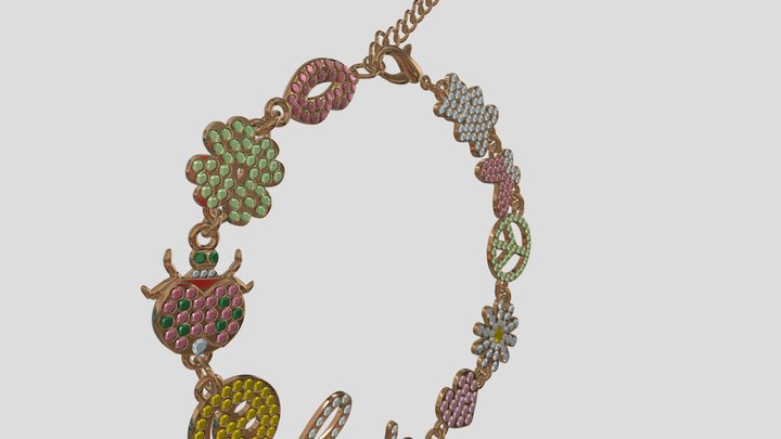Cute Colorful Love Heart Charm Bracelets 3D Model