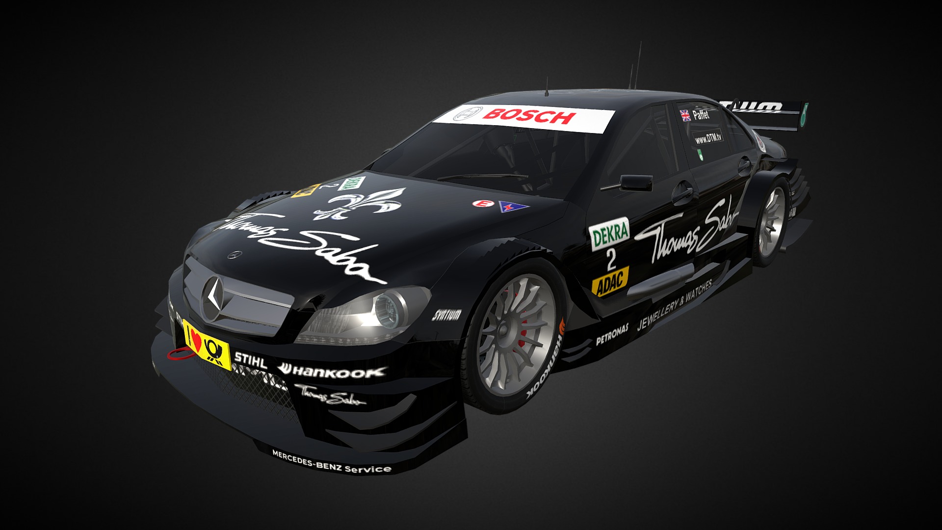 3D model AMG-Mercedes Clase C DTM 2011 – Gary Paffett - This is a 3D model of the AMG-Mercedes Clase C DTM 2011 - Gary Paffett. The 3D model is about a black race car.