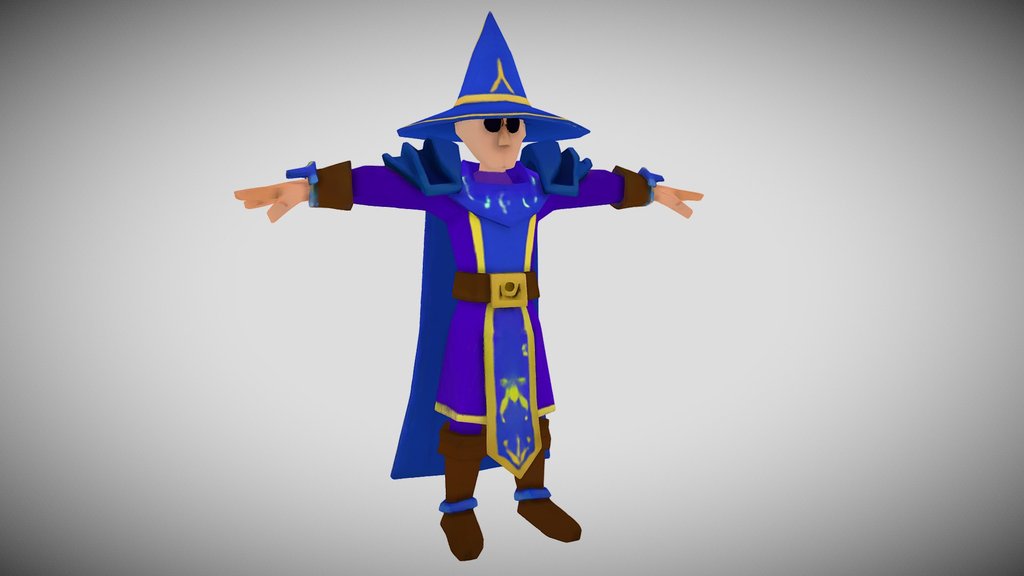 Wizard in purple lowpoly handpainted