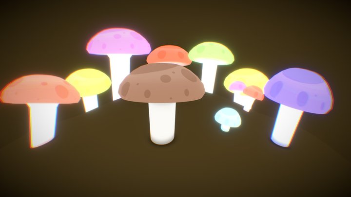 Colourful Mushrooms 3D Model