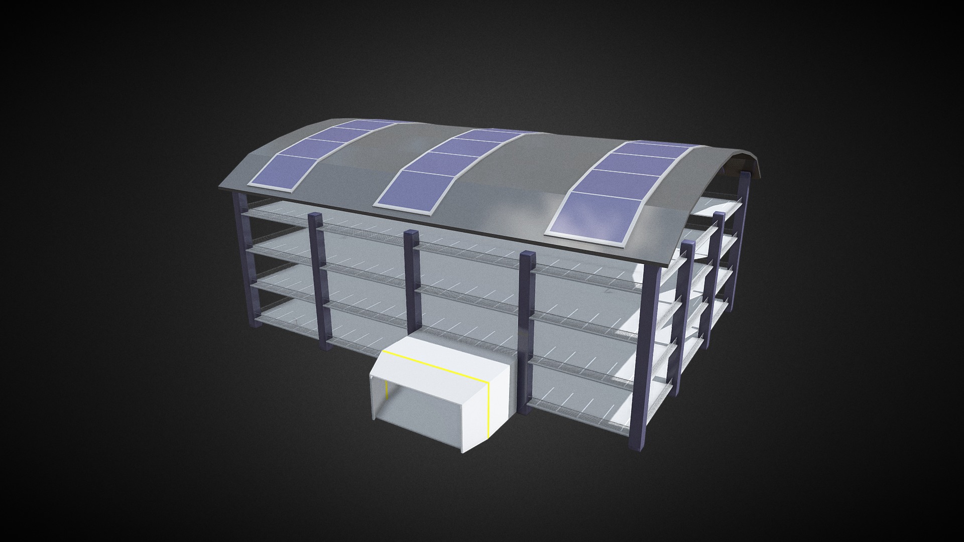 3D model Parking Garage (Low Poly) - This is a 3D model of the Parking Garage (Low Poly). The 3D model is about a cube with a blue and yellow design on it.