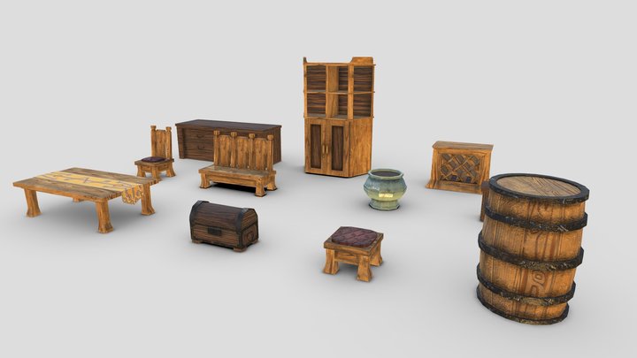 Furniture Props - Skyrim Style 3D Model