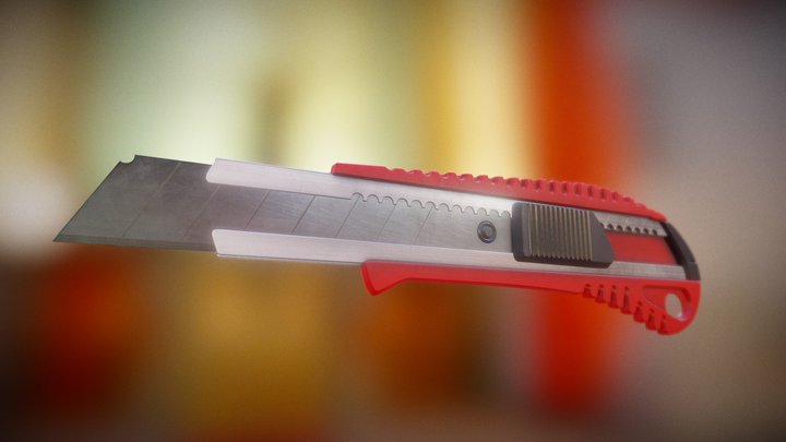Box Cutter Low Poly Red Plastic 3D Model
