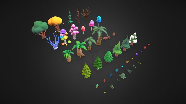 Low Poly Cartoon Tree Pack - 3D 3D Model