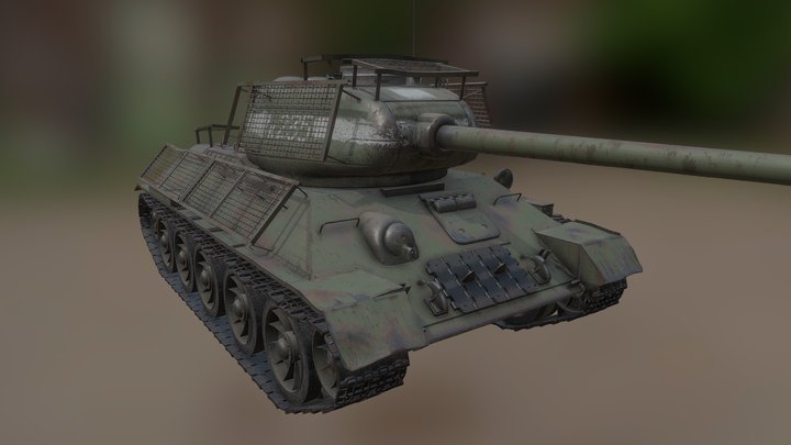 T34-85 with Mesh-Wire Shields 3D Model