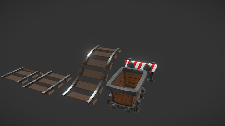 Hand Painted Minecart & Tracks 3D Model