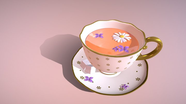 Teacup and flowers 3D Model