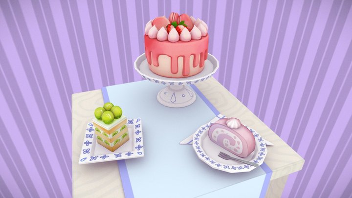 Small Stylized Cake Scene 3D Model