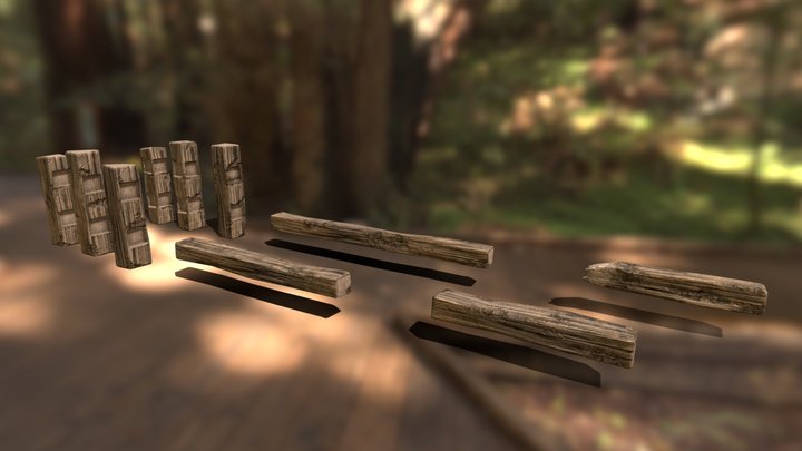 Modular Wooden Fence Pieces - Game Asset 3D Model
