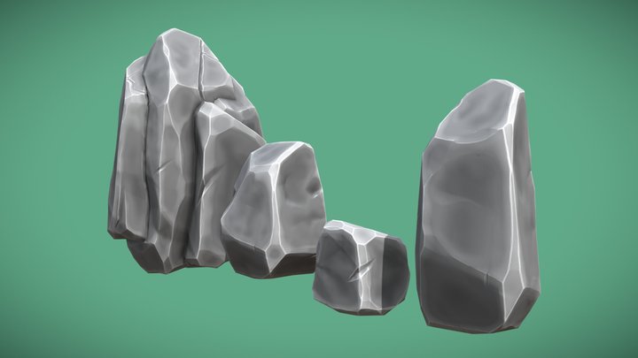 Hand-Painted Stylized Rocks (Low Poly) 3D Model