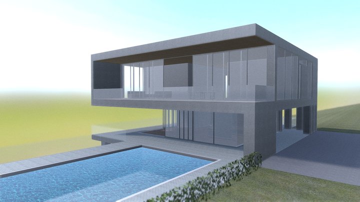 Hillside Retreat | Concrete House Concept 3D Model