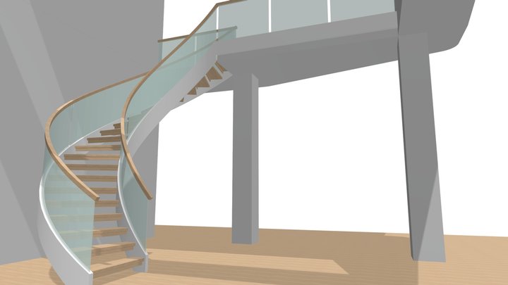 Open rise circular stair with glass panels 49236 3D Model
