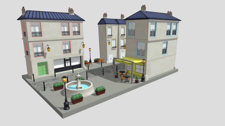 French Street Low Poly 3D Model