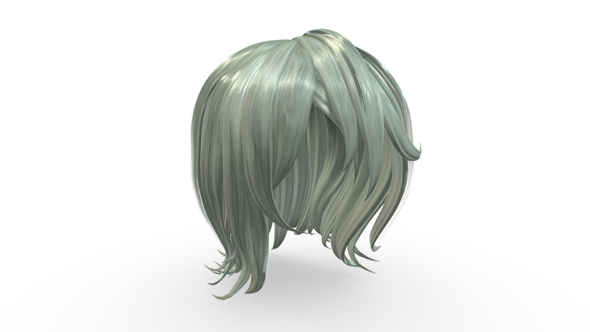 Sage Green Anime Polygon Hair Buy Royalty Free 3D model by 3dia