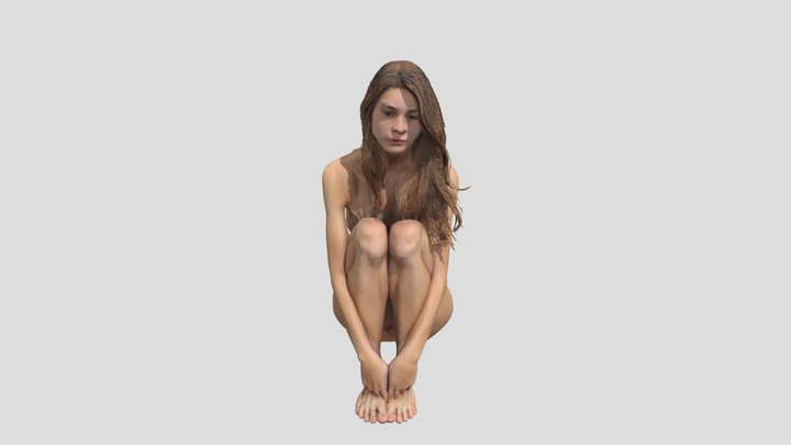 Naked squatting woman 3D Model