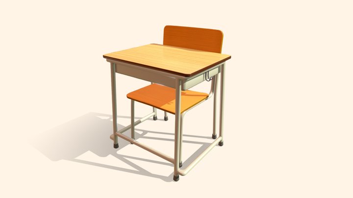 Classroom Chair & Desk 3D Model