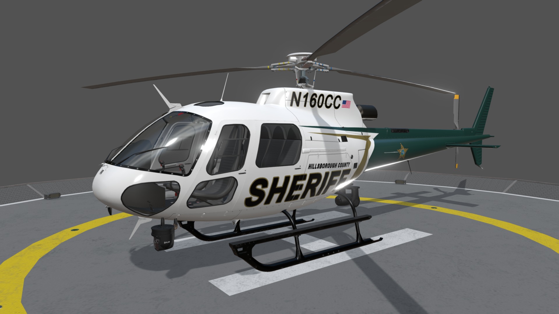 3D model AS-350 Hillsborough County Sheriff Static - This is a 3D model of the AS-350 Hillsborough County Sheriff Static. The 3D model is about a helicopter on a runway.