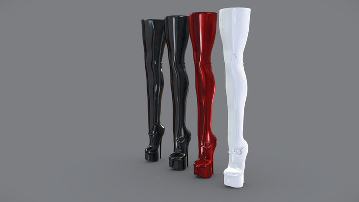 Female High Heel Thigh Boots 3D Model