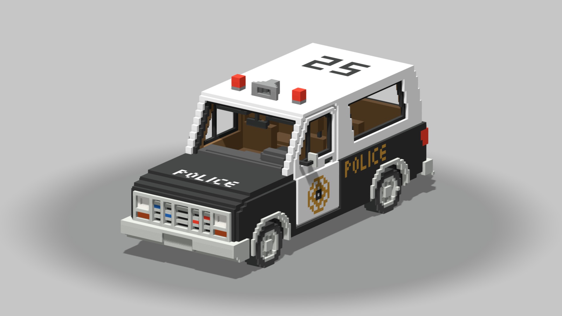 3D model Voxel Police SUV - This is a 3D model of the Voxel Police SUV. The 3D model is about a white and black vehicle.