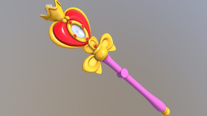 Spiral Heart Moon Wand 3D Model