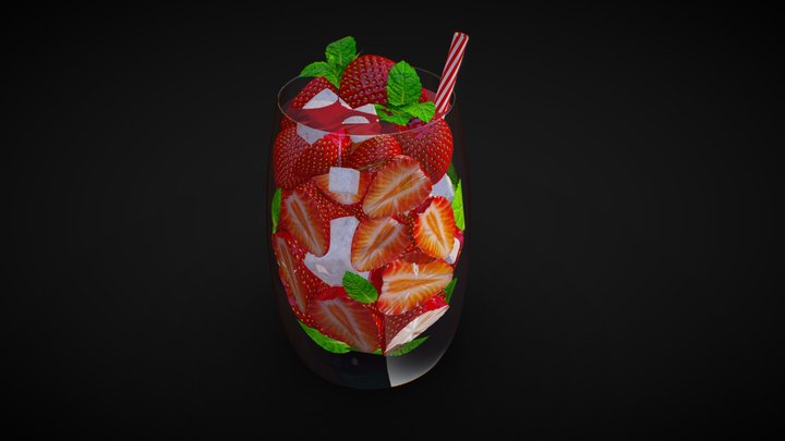 Refreshing Strawberry Mojito or Juice Delight 3D Model