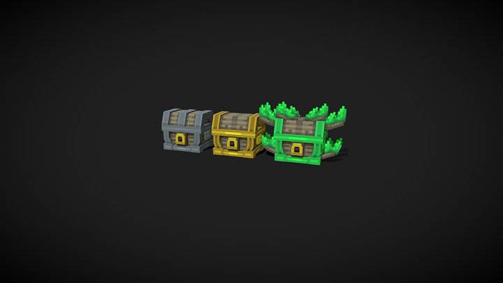 Silver, Gold, and Forest Chests Free OLD 3D Model