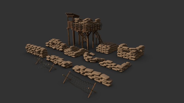 Sandbags - Defense line 3D Model