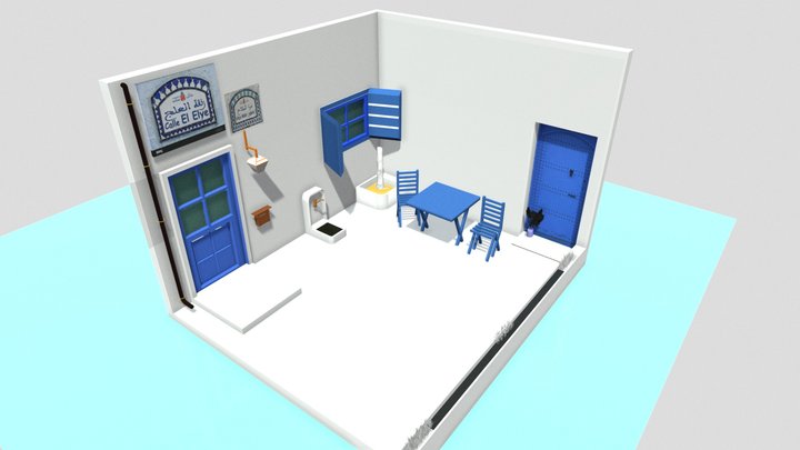 beautiful house Chefchaouen morocco blue 3D Model