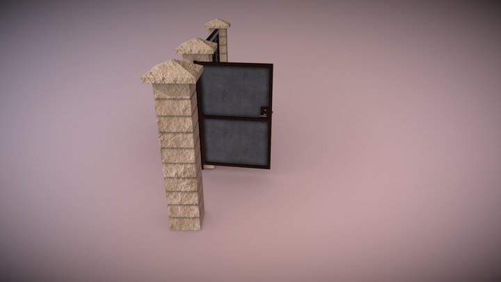 Concrete fence with metal 3D Model
