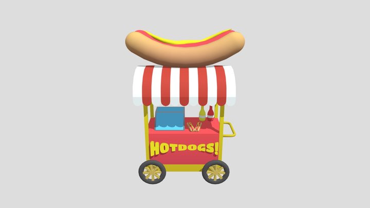 Hotdog Cart, Lowpoly-Mobile Friendly 3D Model