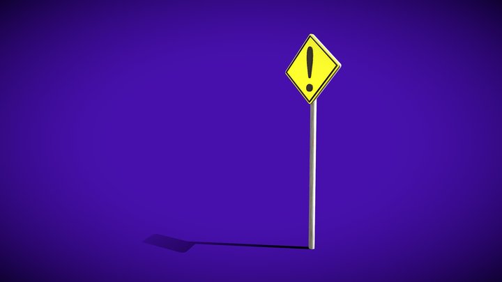 Warning Road Sign 3D Model