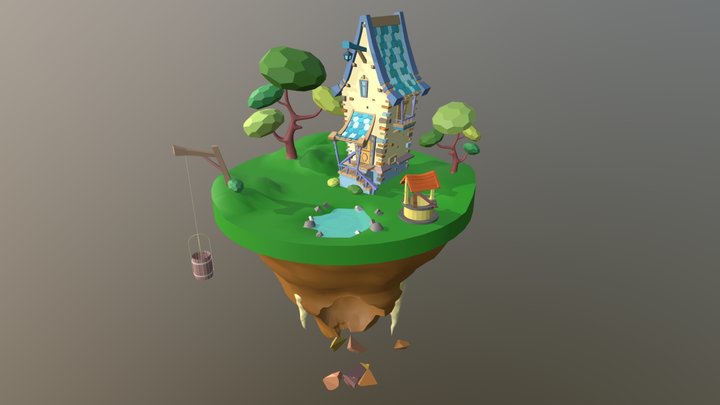 House of misty mountains low poly scene 3D Model