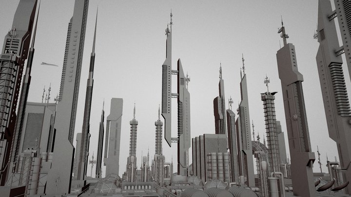 Futuristic Sci-Fi Buildings Pack 3D Model
