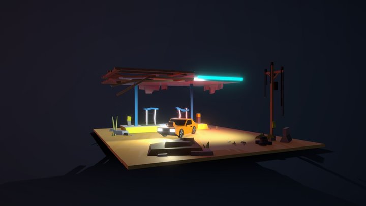 Car In Gas Station 3D Model