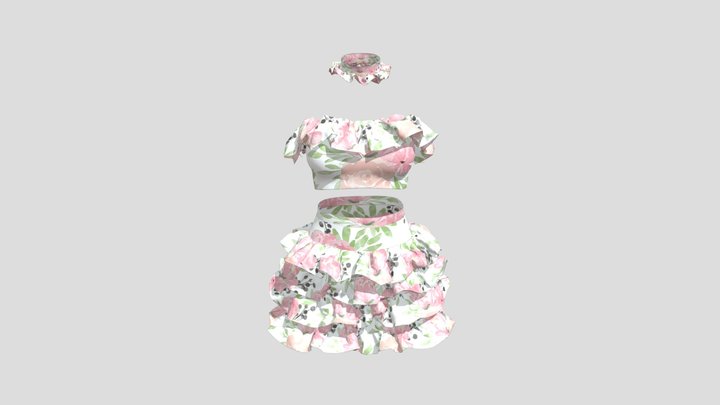 Frilled skirt, choker and crop top 3D Model