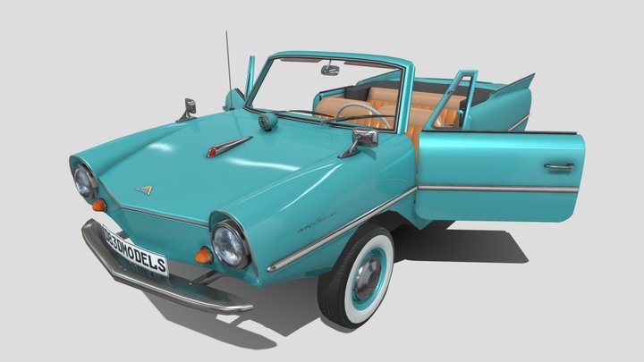 Amphicar 770 Blue w Interior 3D Model