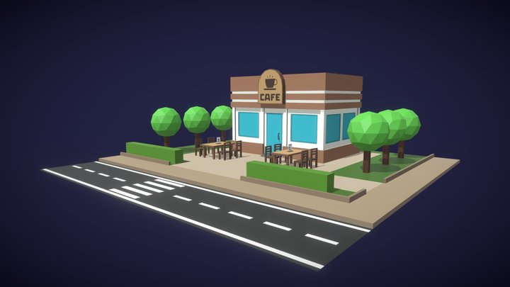 Low Poly Cafe 3D Model