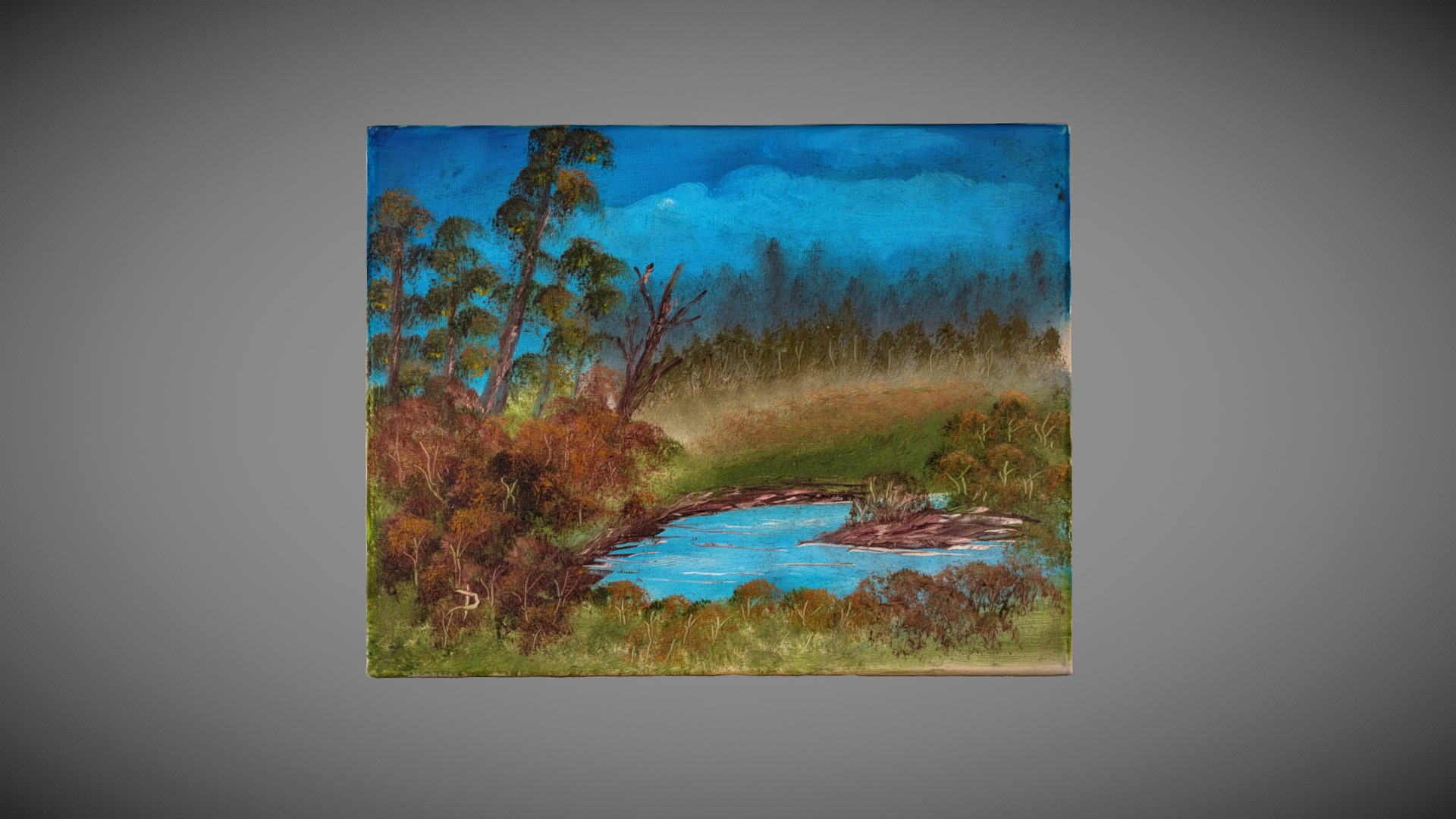 3D model Landscape Painting - This is a 3D model of the Landscape Painting. The 3D model is about a painting of a river and trees.
