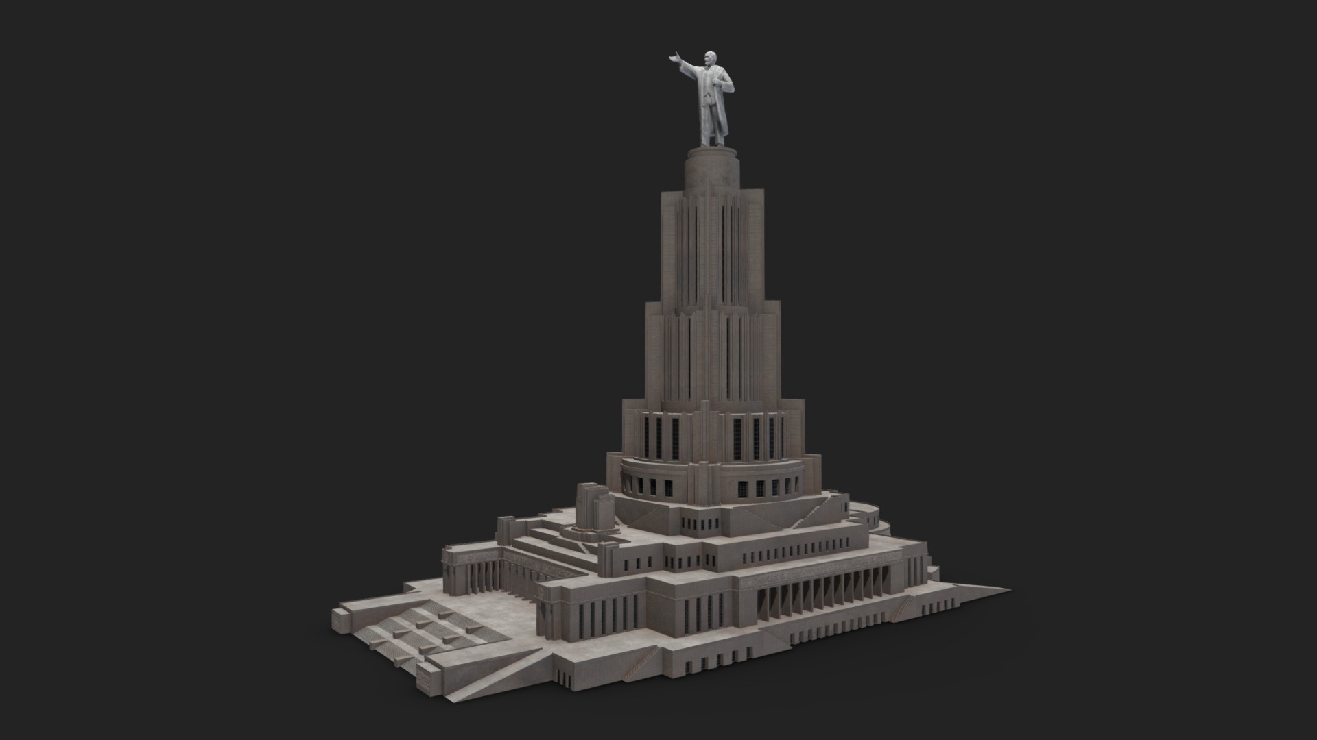 3D model Palace Of Soviets - This is a 3D model of the Palace Of Soviets. The 3D model is about a statue on top of a building.