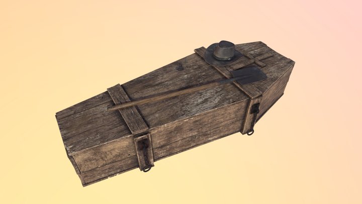 Wild west wooden coffin, shovel and cowboy hat 3D Model