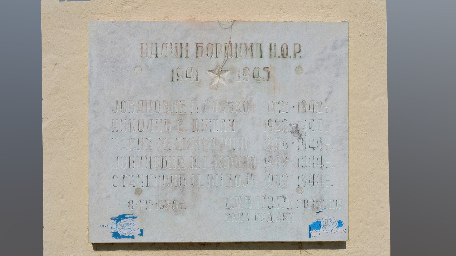 спомен плоча НОБ, Рударе