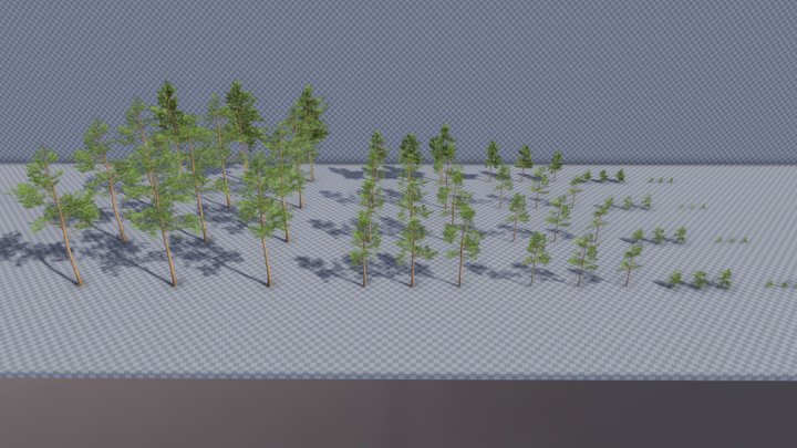 Pine trees pack (lowpoly, game ready, LODs) 3D Model