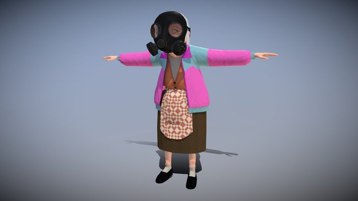 Old Witch with Gas Mask 3D Model
