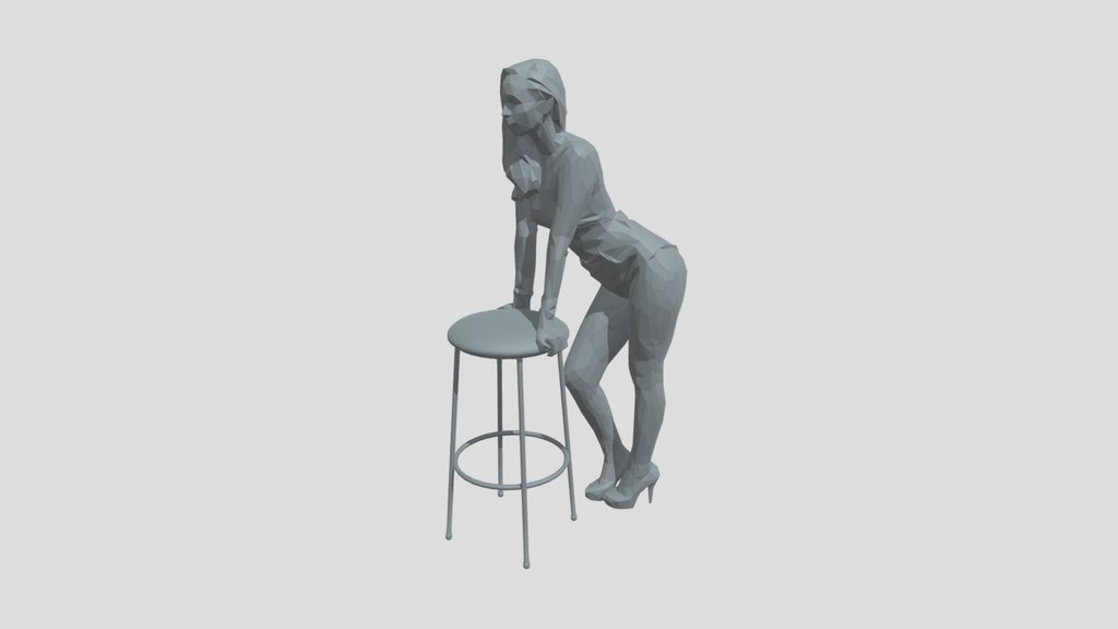 Lowpoly Female Leaning On A Stool