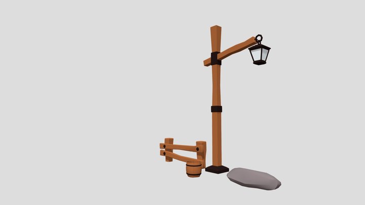 Free assets:lamppost, bucket, fence, and a rock. 3D Model