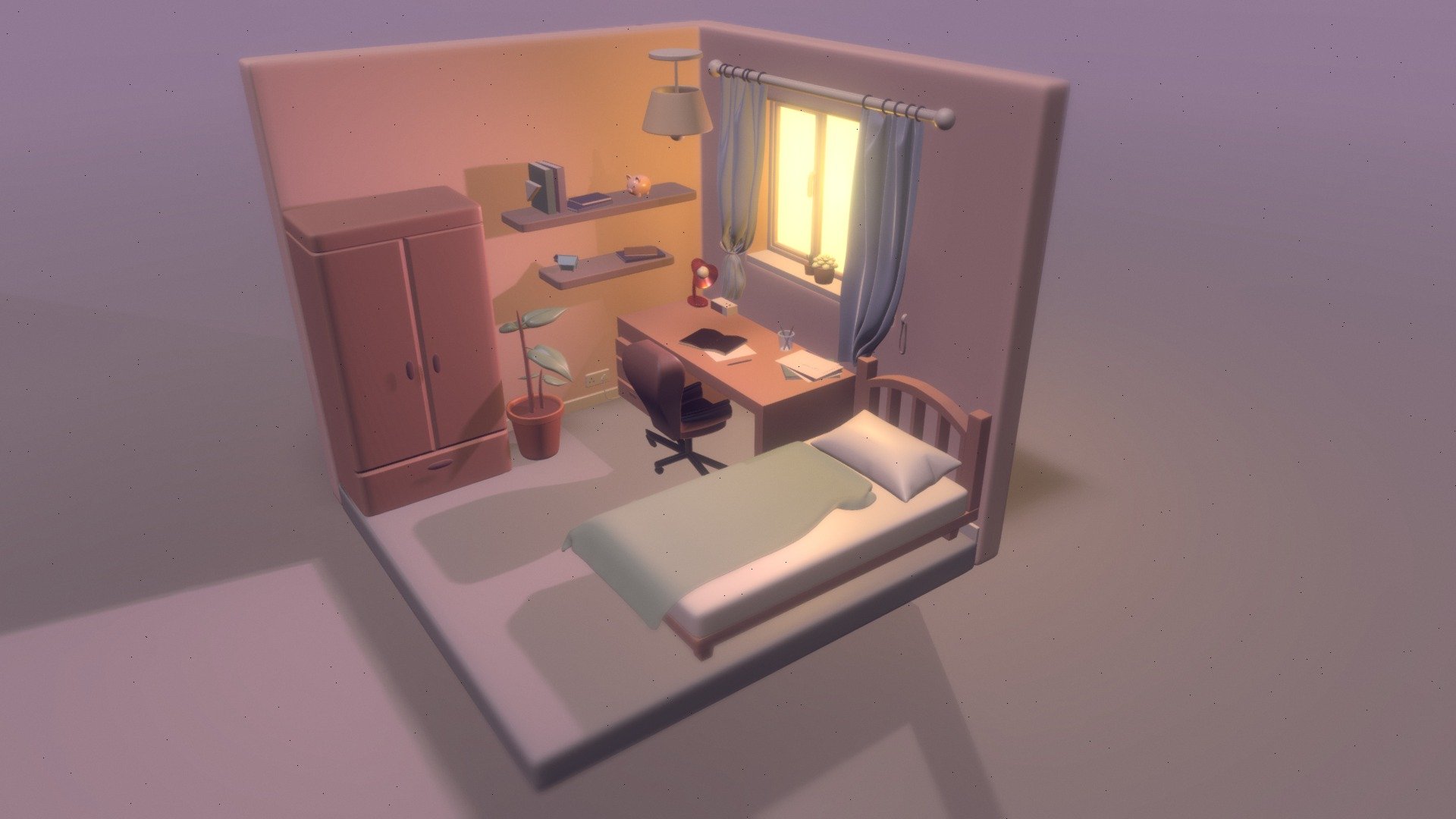 Isometric Bedroom - 3d Model By Gabriela Girlovanu (@cleret) [e203587 