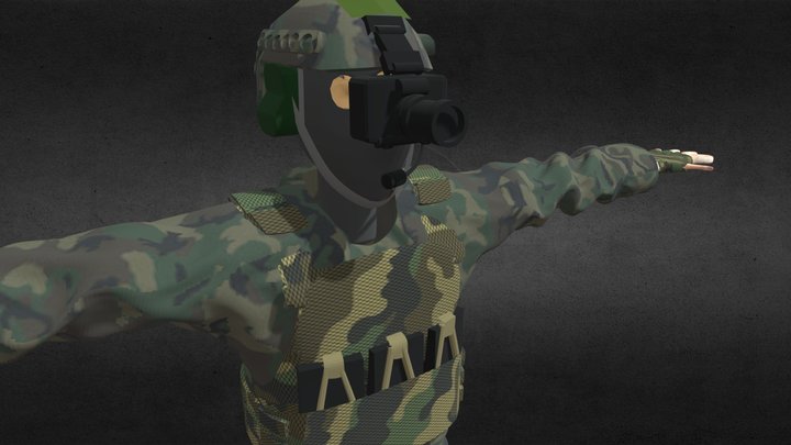 High Poly Soldier with Monocular Night Vision 3D Model
