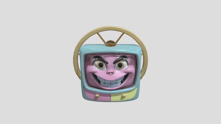 Smiling cartoon television face with large eyes 3D Model