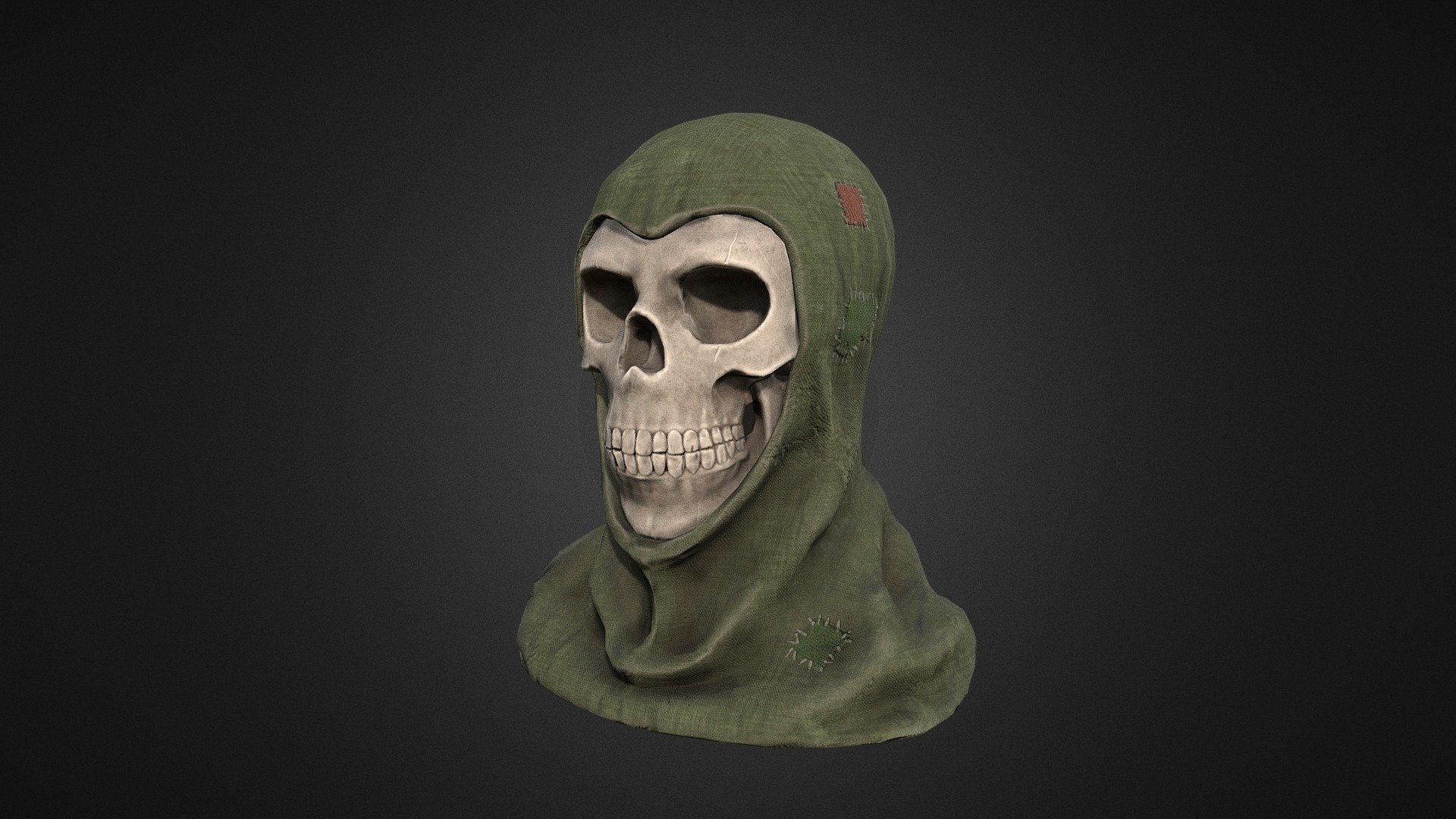 Skeleton head bust | Skull with fabric | LowPoly