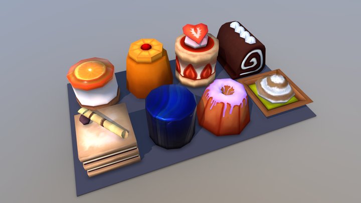 Low Poly Dessert platter 3D Model